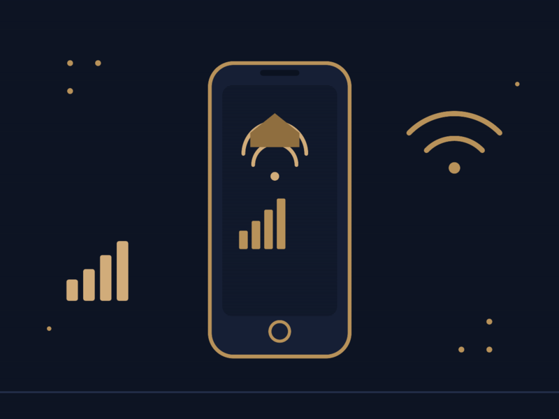 Illustration of a smartphone with wireless signal and home internet icons